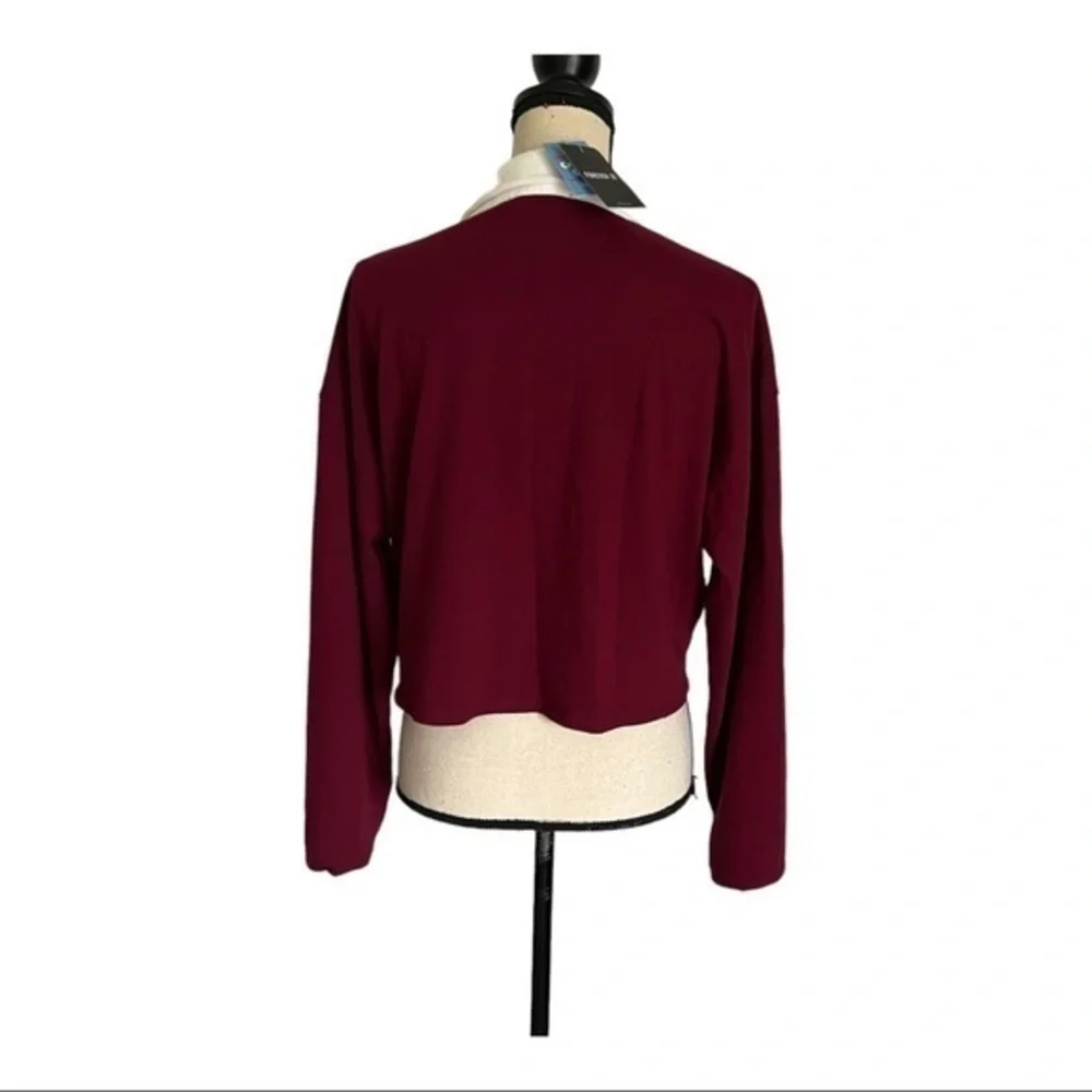 Forever 21 Contrast Panel Polo Neck Burgundy White Cropped Sweatshirt Size L - Picture 2 of 5
